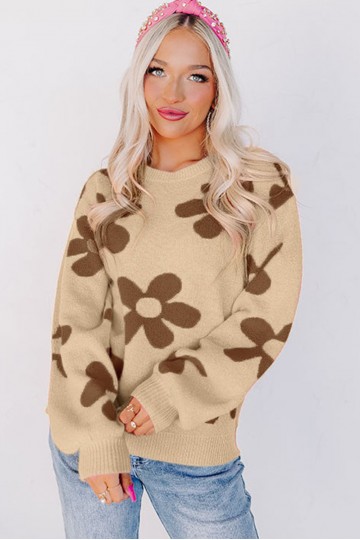 nude sweater with large flowers