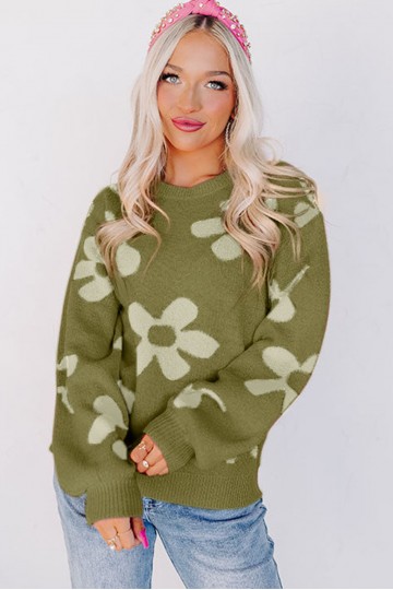 green sweater with large flowers