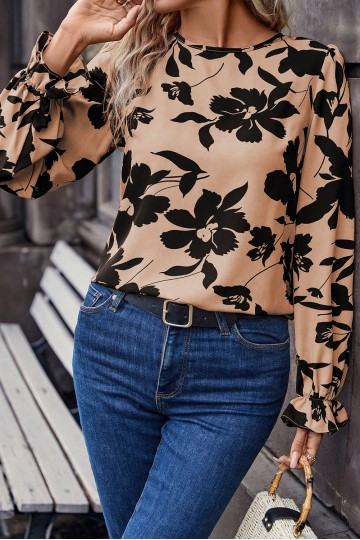 Beige floral print blouse