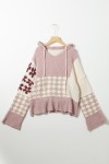 Multicolor Floral Check Pattern Colorblock Wide Sleeve Hooded Sweater