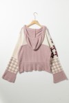 Multicolor Floral Check Pattern Colorblock Wide Sleeve Hooded Sweater
