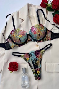 Black lingerie set with multicolored details