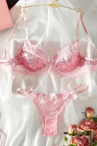 Ensemble de lingerie à sequins rose
