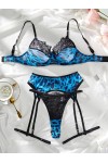 Blue and black leopard print lingerie set