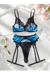 Blue and black leopard print lingerie set