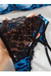 Blue and black leopard print lingerie set