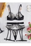 Conjunto de lencería sexy estampado negro