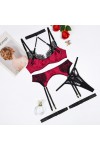 Ensemble de lingerie sexy 3 pièces noir et rouge