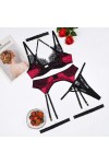 Ensemble de lingerie sexy 3 pièces noir et rouge