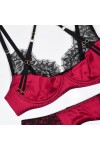 Conjunto de lencería sexy de 3 piezas negro y rojo