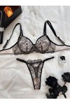 Conjunto de lencería sexy de encaje floral negro