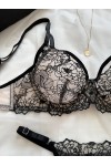 Conjunto de lencería sexy de encaje floral negro