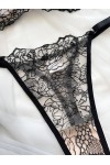 Conjunto de lencería sexy de encaje floral negro