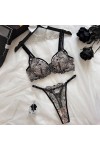 Conjunto de lencería sexy de encaje floral negro