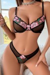 Black Floral Print Lingerie Set