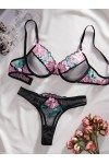 Black Floral Print Lingerie Set