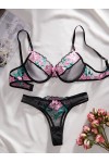 Black Floral Print Lingerie Set