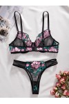 Black Floral Print Lingerie Set