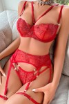 Conjunto de lencería sexy de encaje rojo