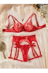 Conjunto de lencería sexy de encaje rojo