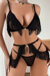 Black fringed lingerie set