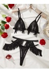 Ensemble de lingerie noir à franges