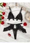 Ensemble de lingerie noir à franges