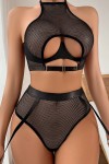 Conjunto de lencería sexy de rejilla negra