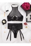 Conjunto de lencería sexy de rejilla negra