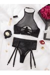 Conjunto de lencería sexy de rejilla negra