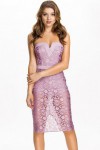 Strapless purple lace dress