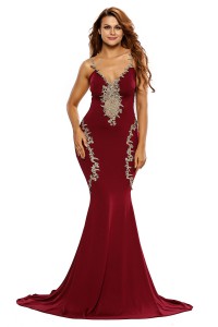 Mermaid cut evening dress with lace, red