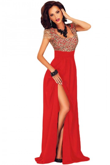 Red/gold lace dress