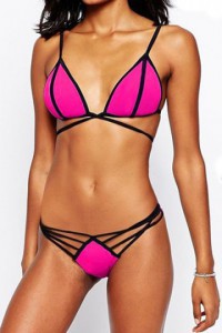 Pink and black 2-piece swimsuit