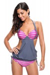 Gray and pink 2-piece swimsuit