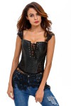 Gothic black faux leather bustier with lace and lace