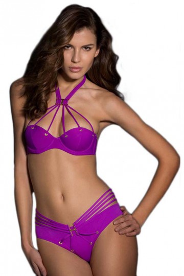 2-piece swimsuit with purple straps