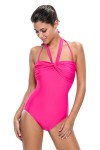 Pink backless one-piece swimsuit