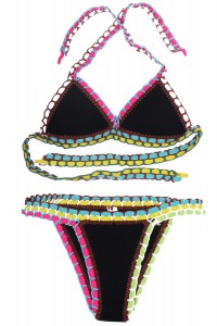 Black and multicolor 2-piece swimsuit