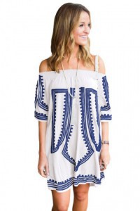 White and blue bohemian style beach dress