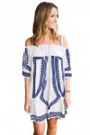 White Bohemian Vibe Geometric Print Off The Shoulder Beach Dress