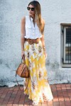 Yellow Blossoming Floral Chiffon Maxi Skirt