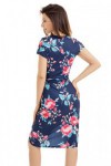 Chic Knot Side Wrapped Navy Blue Floral Dress
