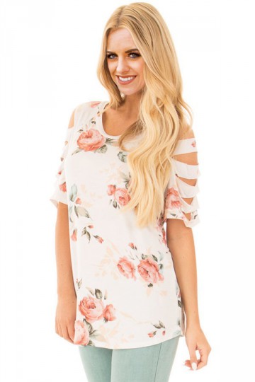 Ivory top with floral pattern