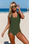 Army Green Lace up Side Accent Open Back One-piece Swimsuit