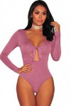 Long-sleeved bodysuit with V-neck and pink bow