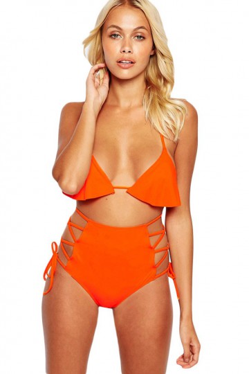 Orange High Waisted Two Piece Swimsuit