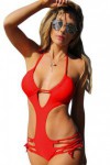 Red strappy one-piece swimsuit