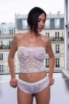 White lace bustier and tanga lingerie set