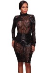 Transparent voile dress with fancy sequin patterns, black